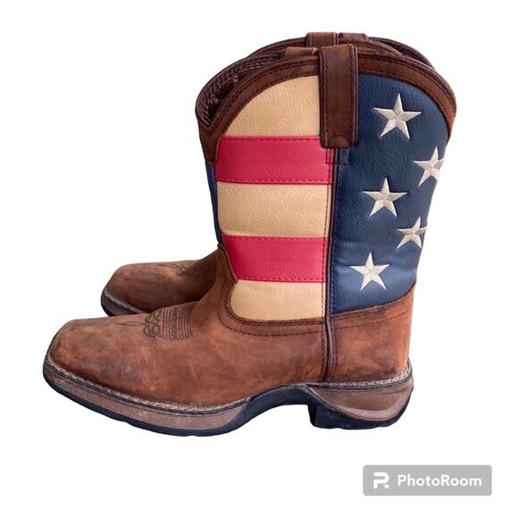 Durango Patriotic Wellington Square Toe Boots youth leather size 4 American flag - Picture 1 of 8